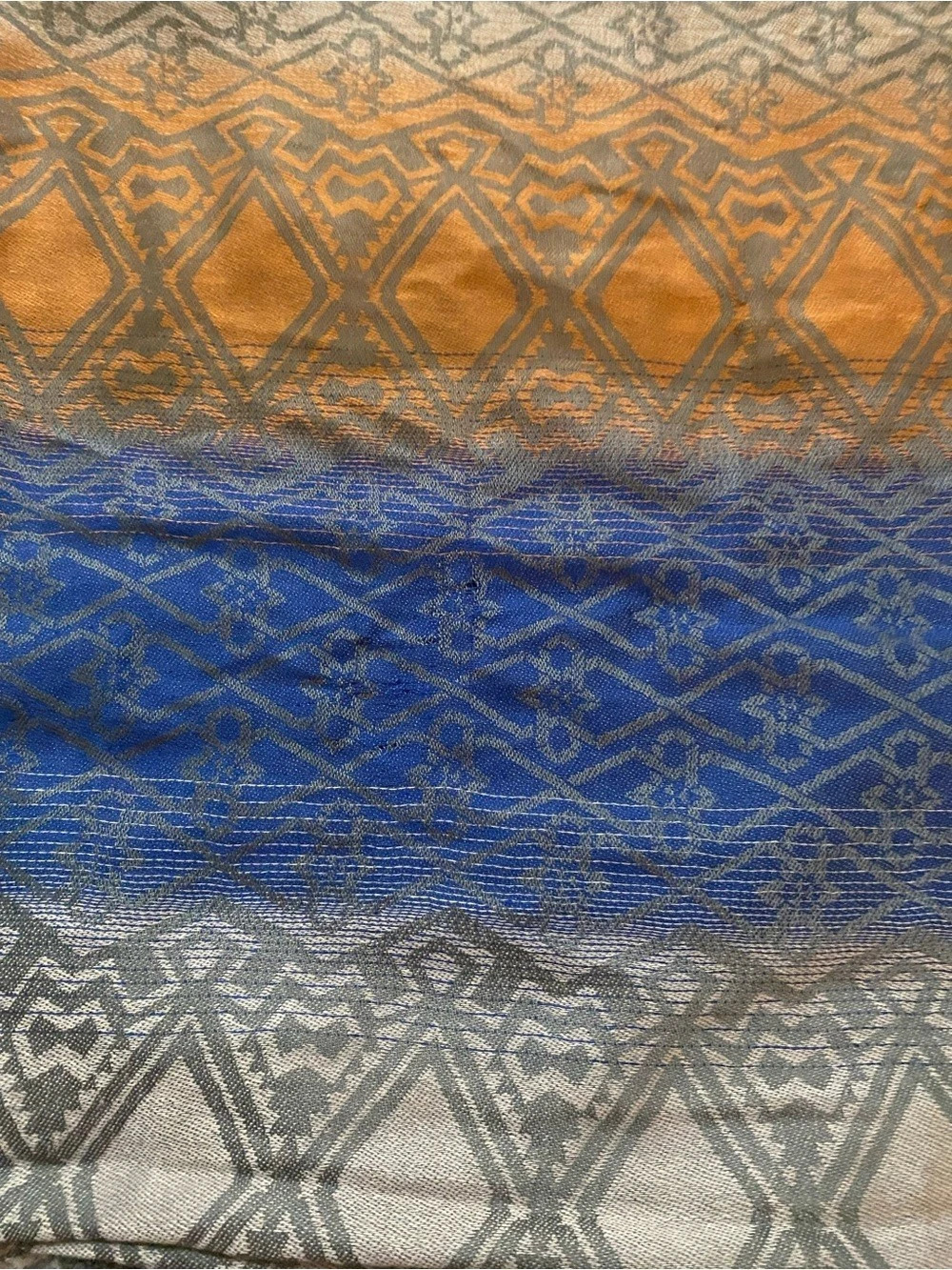 Cashmere Geometric Scarf in Blue & Orange